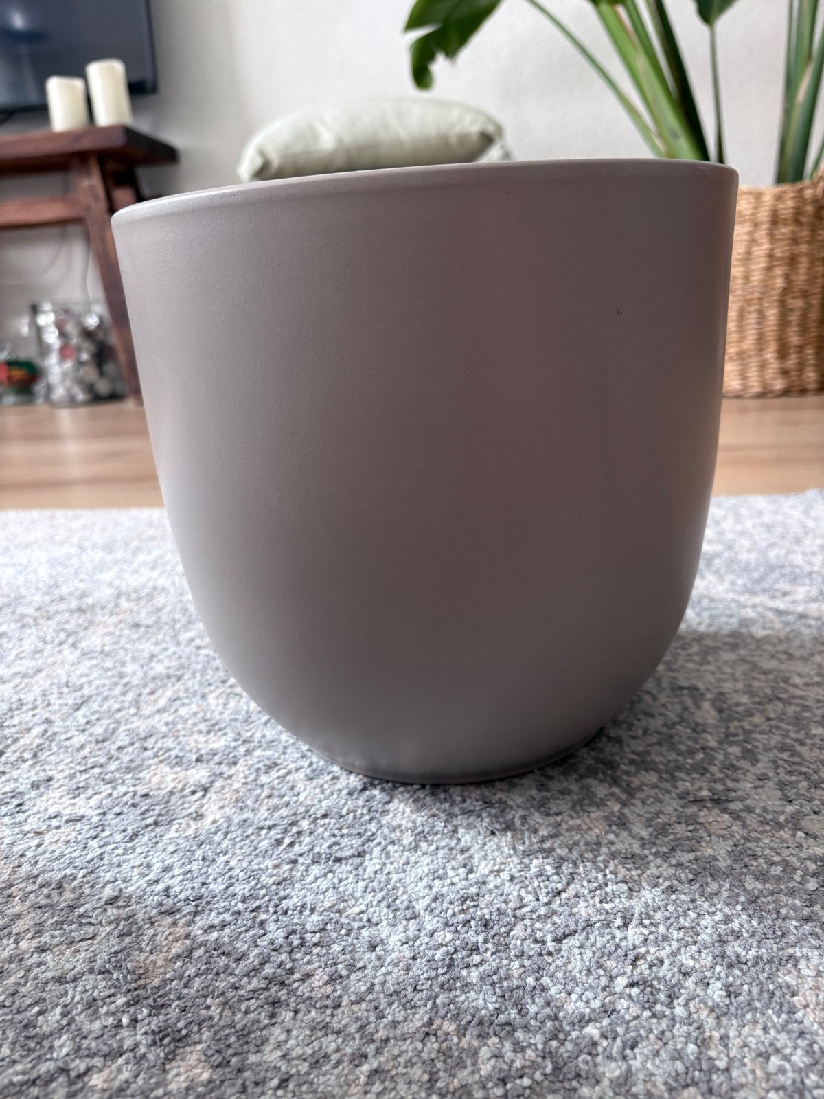 Mica Decorations bloempot Tusca taupe mat H23D25, Rond, Binnen, Zo goed als nieuw, Minder dan 40 cm
