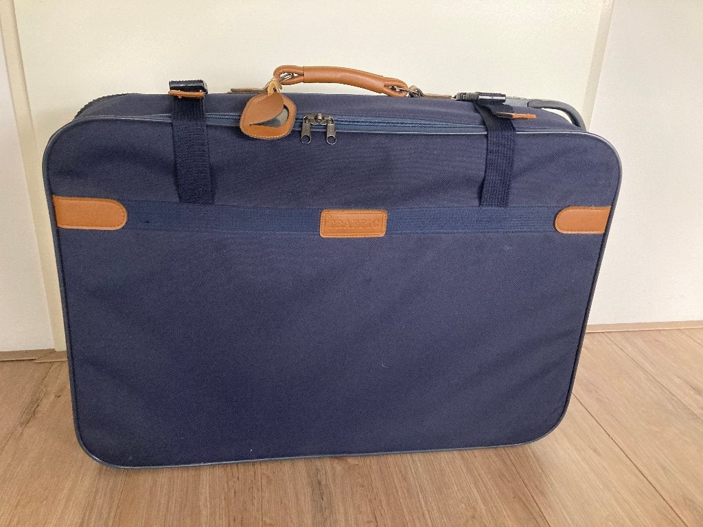 Donkerblauw nylon, softcase koffer - Travelcase, Gebruikt, 45 tot 55 cm, Zacht kunststof, Wieltjes