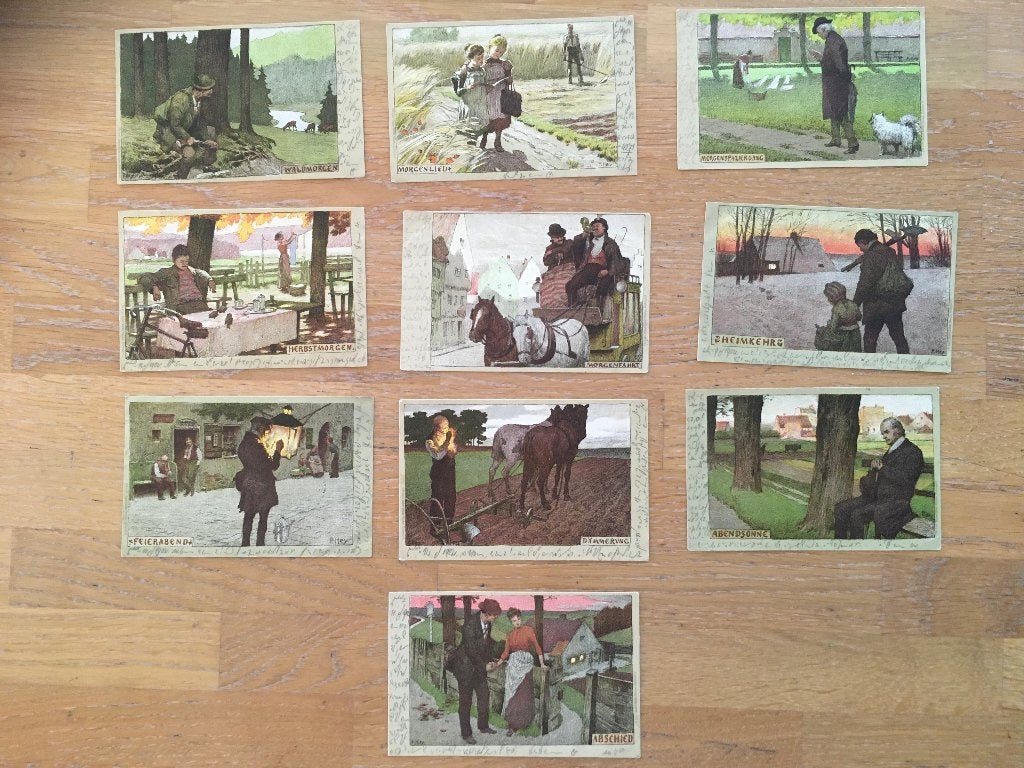 10 lithokaarten Paul Hey uit 1902, Ophalen of Verzenden, Voor 1920, Gelopen, Overige thema's
