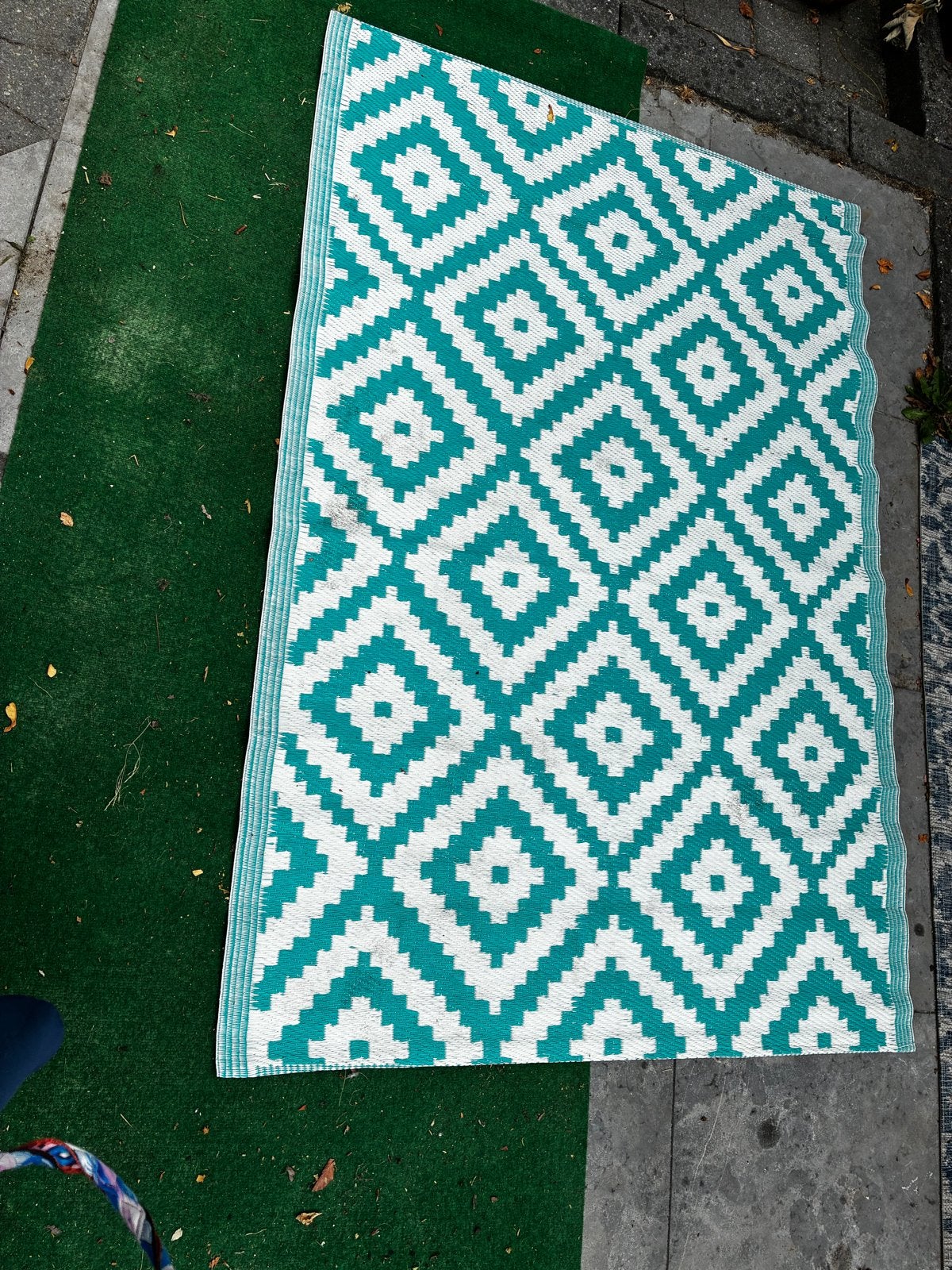 Buitenkleed turquoise/wit 120x180, Ophalen, Gebruikt, 100 tot 150 cm, Wit