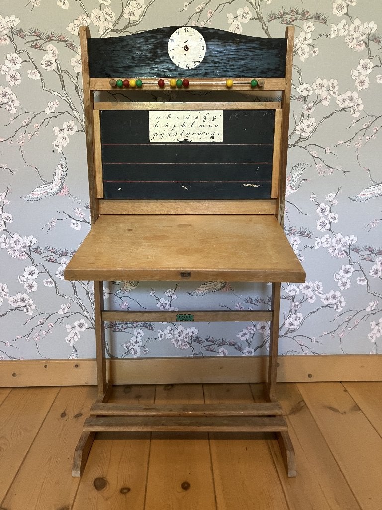 Vintage kinder schoolbord buro, Ophalen, Zit-sta bureau, Gebruikt, Hout
