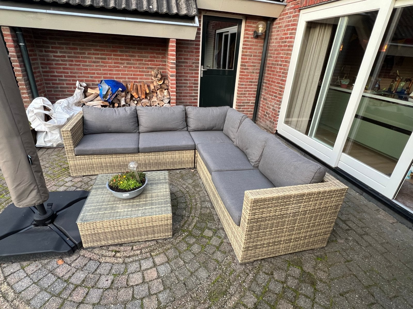 Pure Bike Collection Wicker Loungeset met Tafel, Ophalen, 5 zitplaatsen, Gebruikt, Loungeset