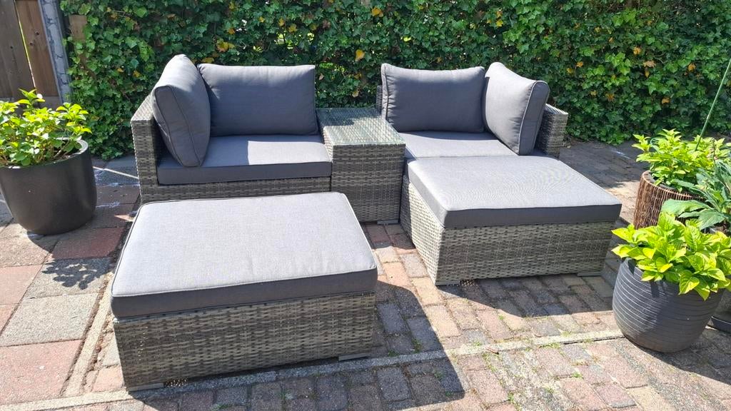 Wicker loungeset tuinset met kussens grijs, Tuin en Terras, Tuinsets en Loungesets, Ophalen of Verzenden, Wicker