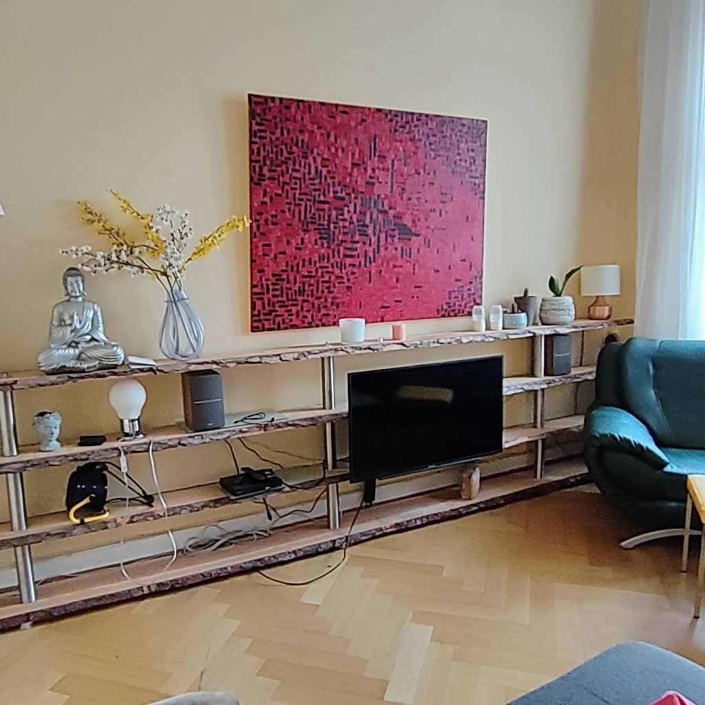 Boomstam TV-meubel / Wandkast (420 cm) Hout & Metaal, Gebruikt, 100 tot 150 cm, 200 cm of meer, 25 tot 50 cm