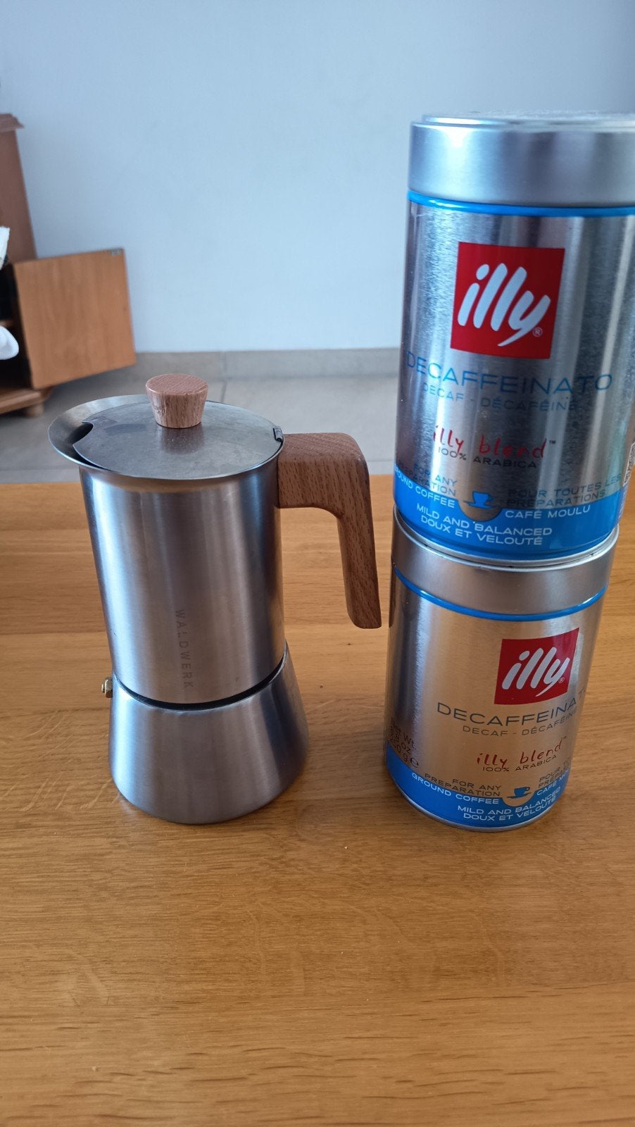 Percolator met 1 1/2 blik decaf koffie, Gebruikt, Overige modellen, Gemalen koffie, Ophalen of Verzenden