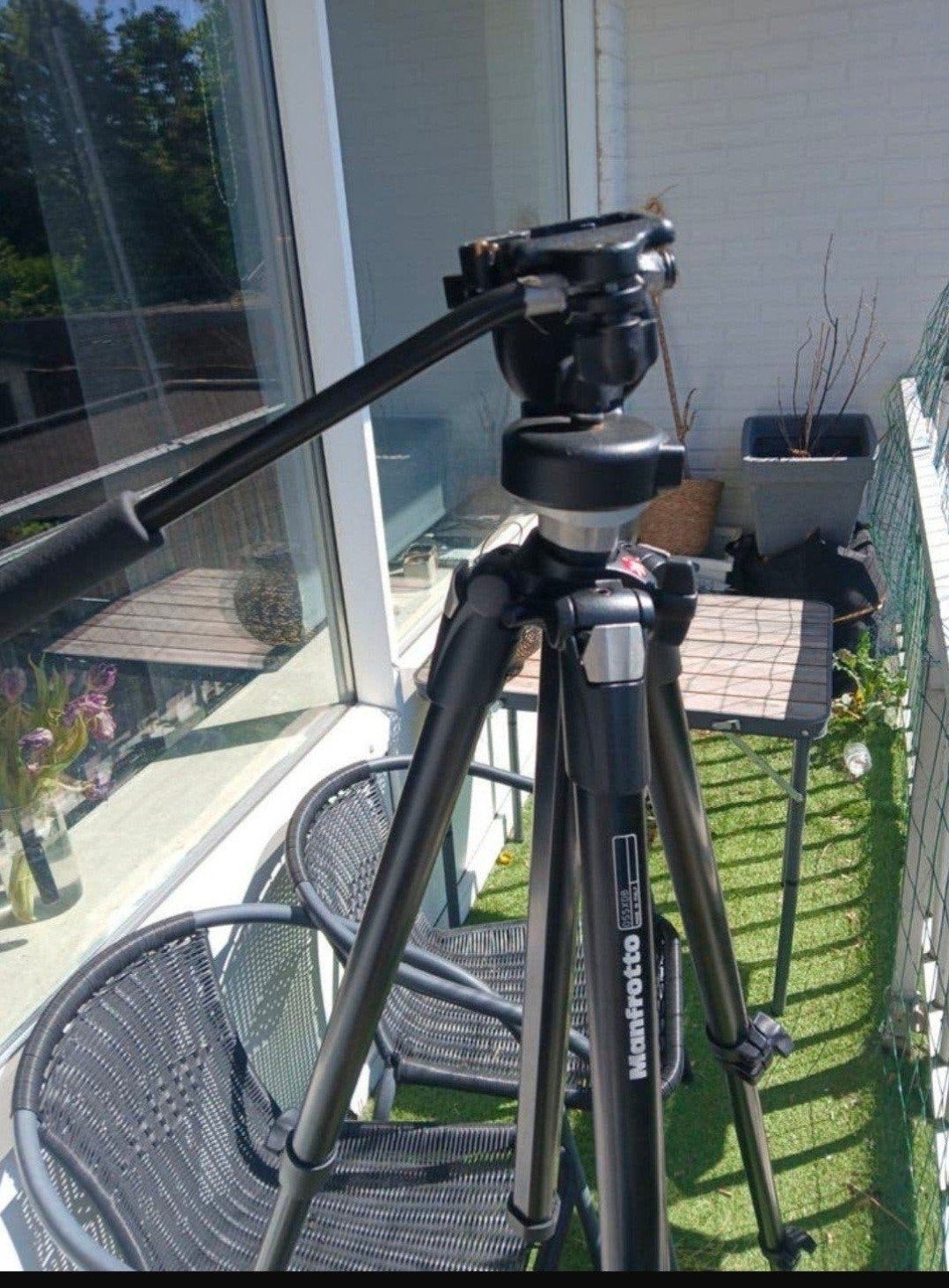 Manfrotto 055xdb statief met 128rc videokop, Ophalen, Gebruikt, Driepoot, 150 tot 175 cm