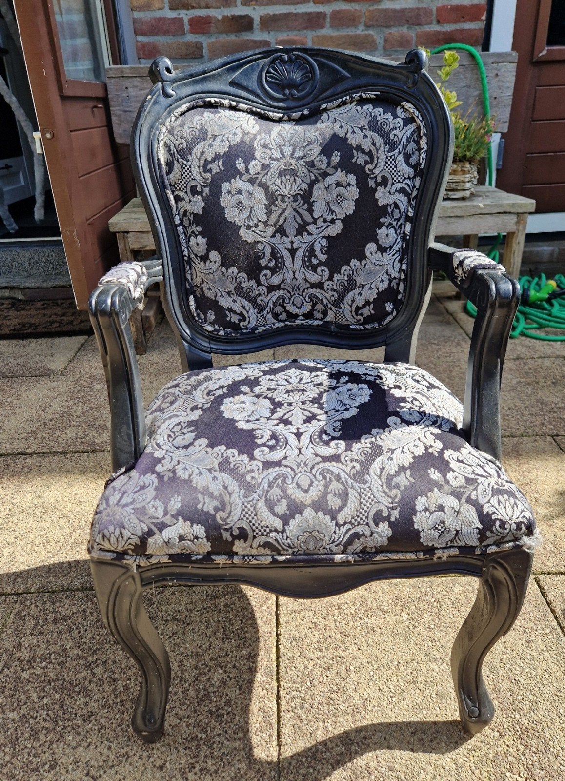 Barokke kinder fauteuil met damaststof - Zwart/Zilver, Ophalen