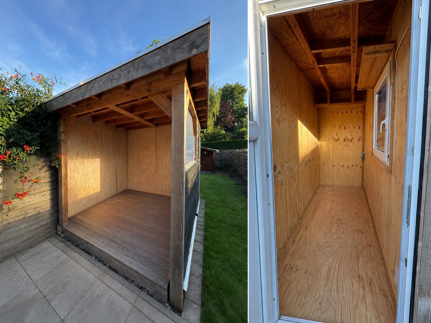 Tuinhuis met draai-kiepramen en deur – zelf demonteren, Tuin en Terras, Tuinhuizen, Ophalen, Zo goed als nieuw, 250 tot 500 cm