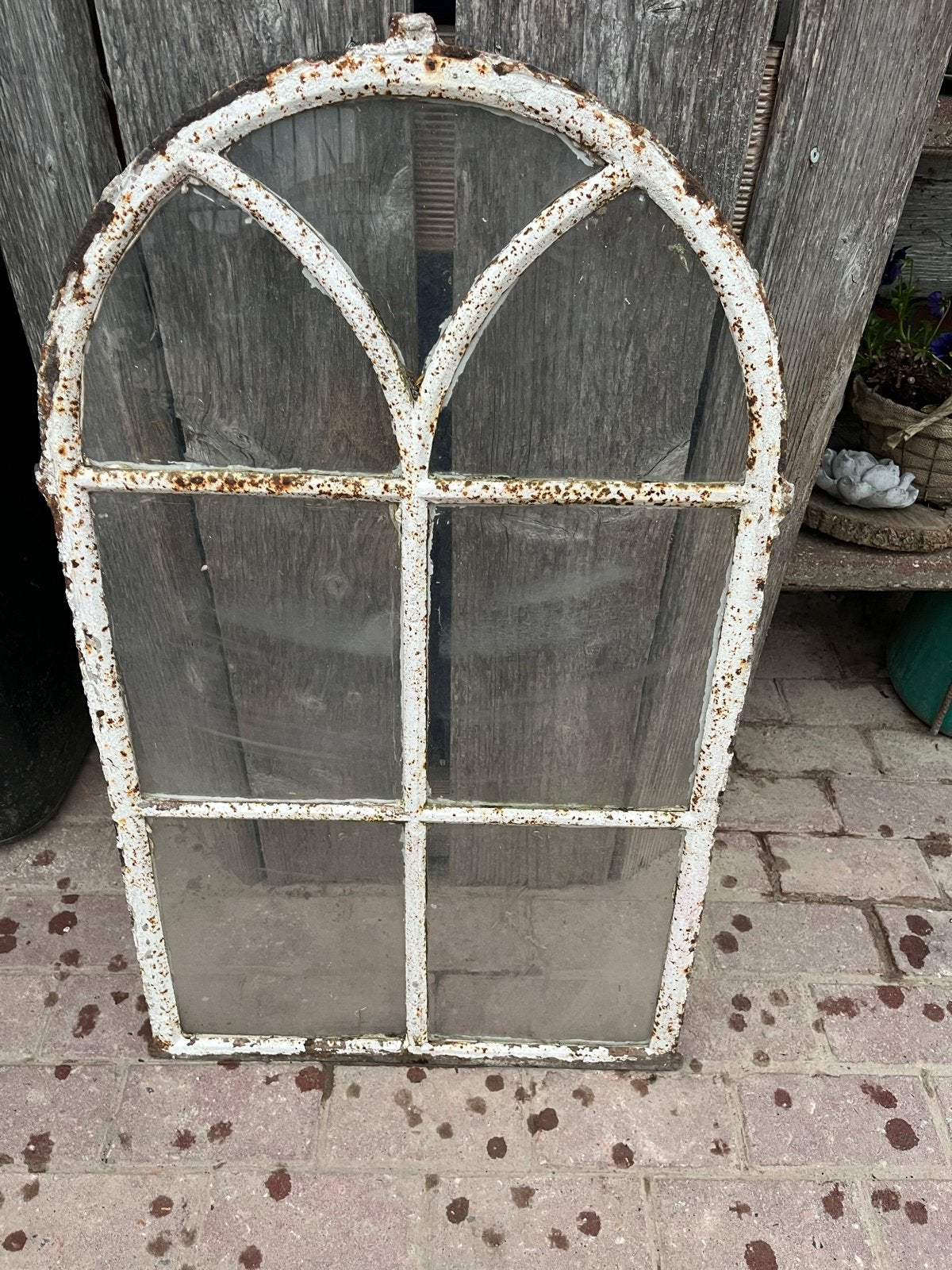 Antiek gietijzeren raam, halfrond, decoratief, Ophalen, Gevelraam of Ruit, Gebruikt, Minder dan 80 cm