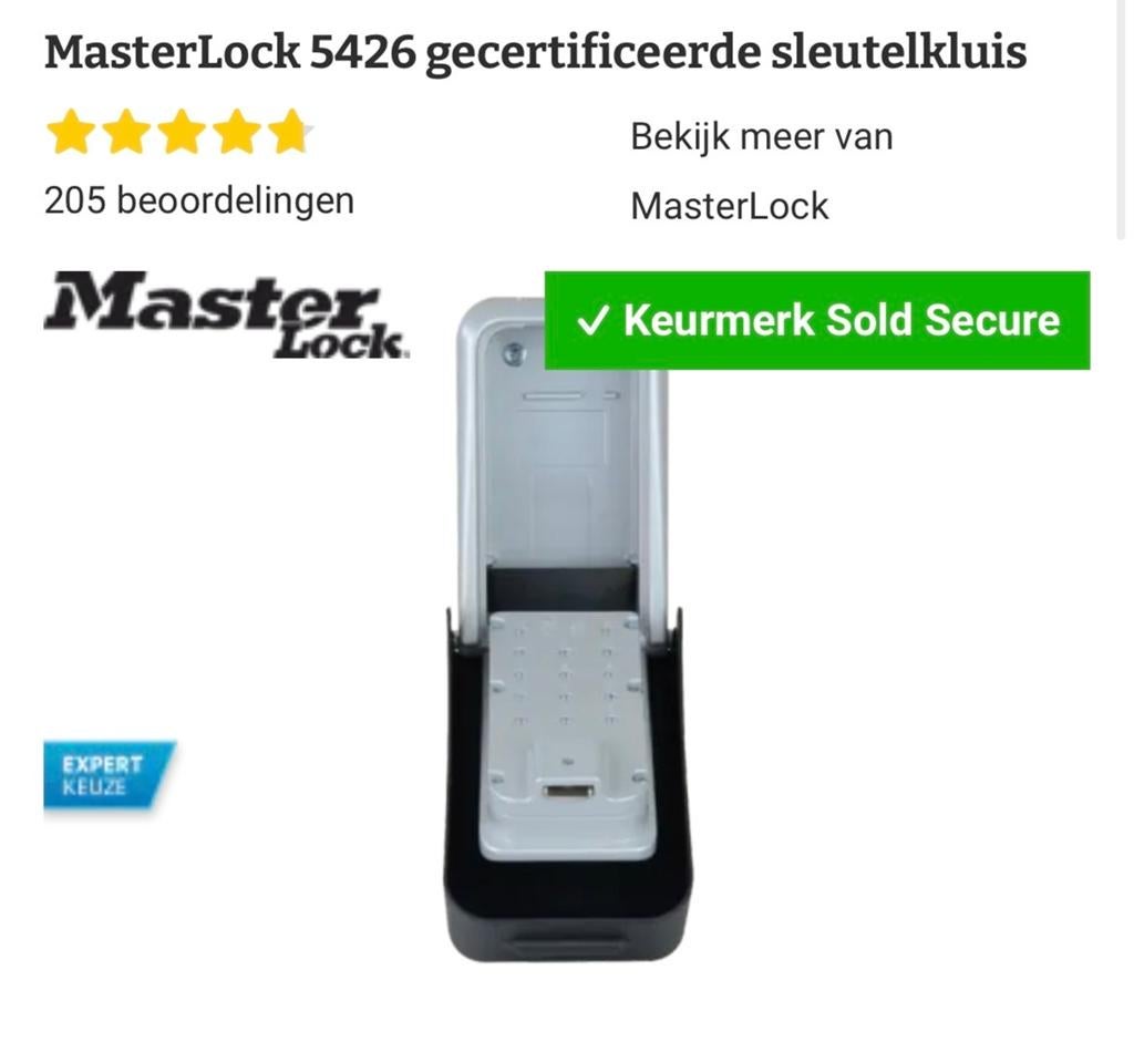 MasterLock 5426 gecertificeerde sleutelkluis, Ophalen of Verzenden, Zo goed als nieuw