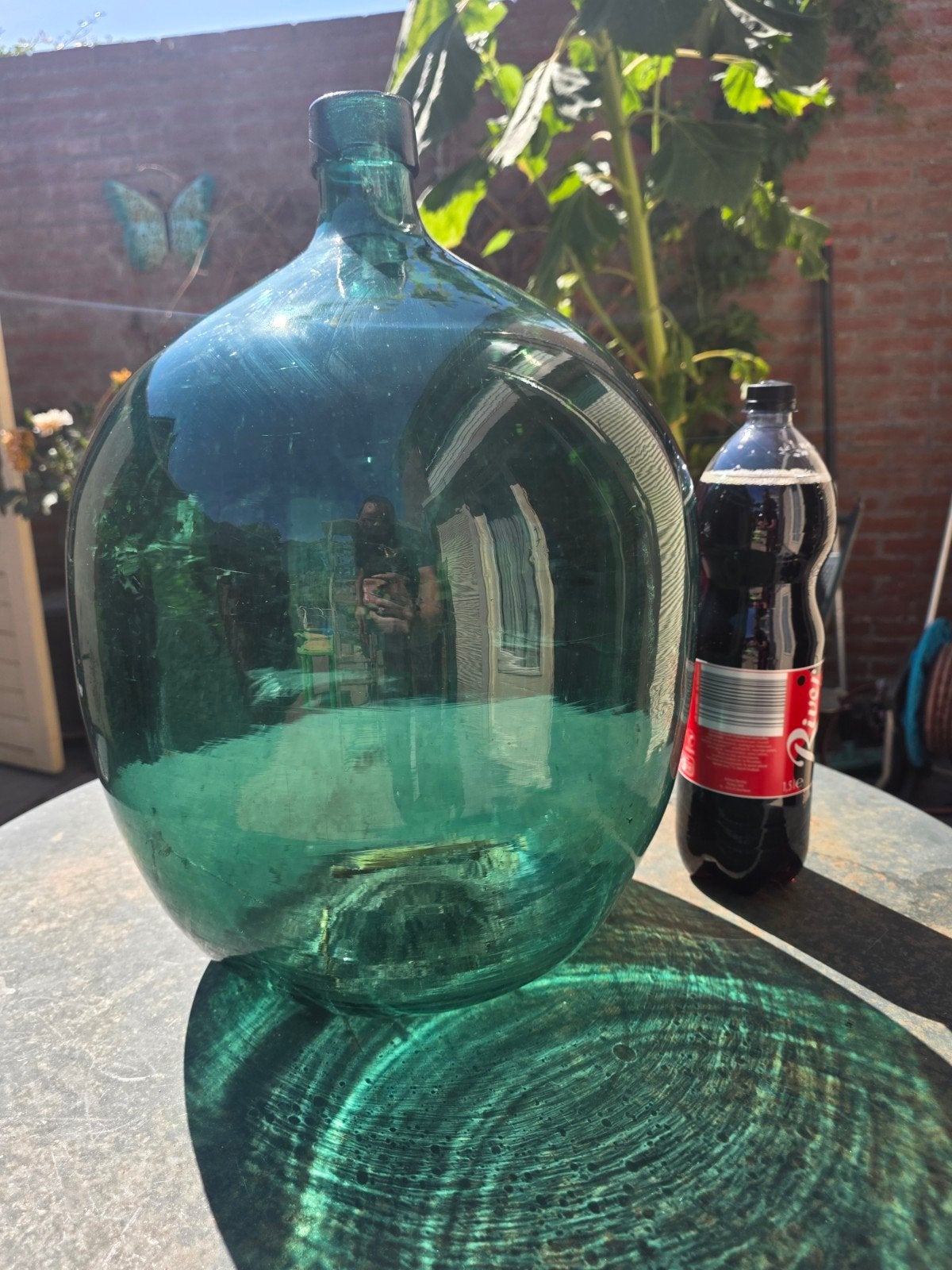 Grote vintage handgemaakte Dame Jeanne / gistfles  groen gl, Ophalen of Verzenden