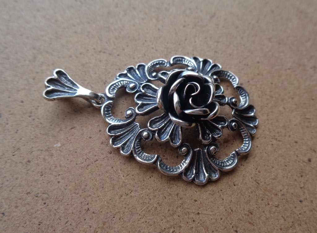 zilveren TEKA hanger met roos [978], Verzenden, Zo goed als nieuw, Bloem of Plant, Zilver