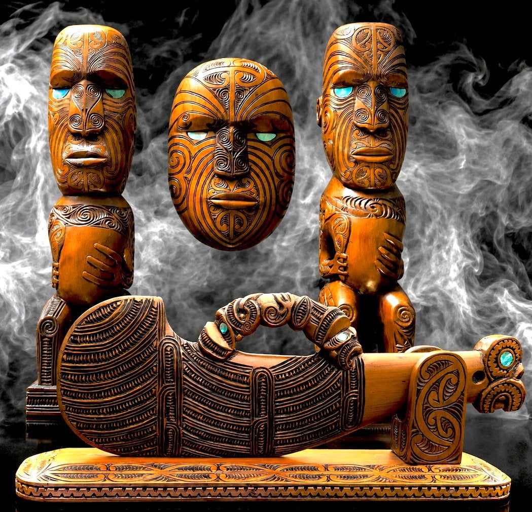 Maori houtsnijwerk Nieuw Zeeland New Zealand Tiki Rotorua NZ, Ophalen of Verzenden