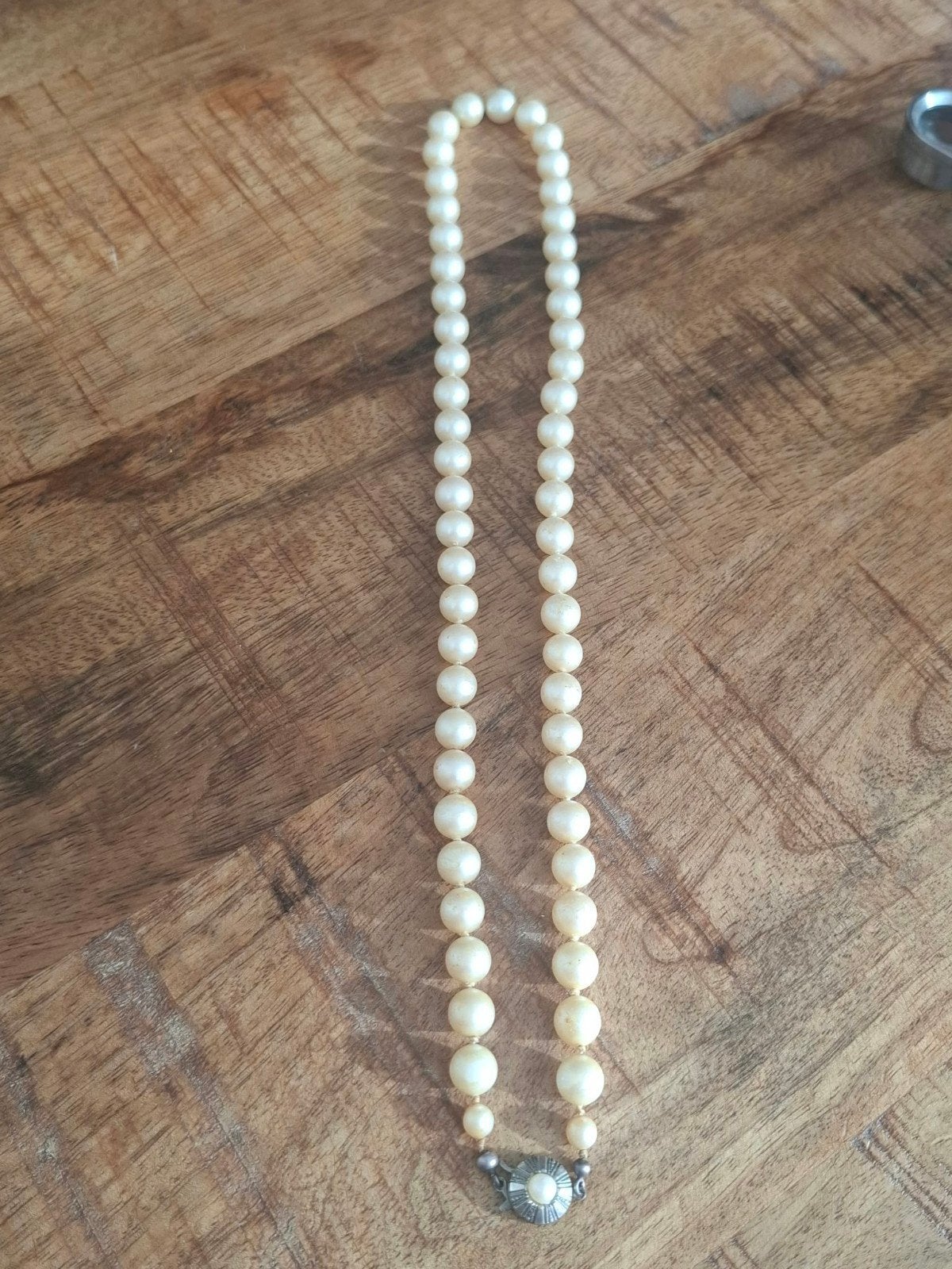 Vintage Parelketting met Zilveren Sluiting 835, Verzenden, Gebruikt, Wit, Zilver