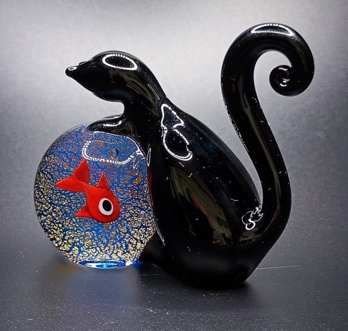 Murano Glas met goud. Kat met Goudvis. Aquamare Collectie, Antiek en Kunst, Antiek | Glas en Kristal, Ophalen of Verzenden