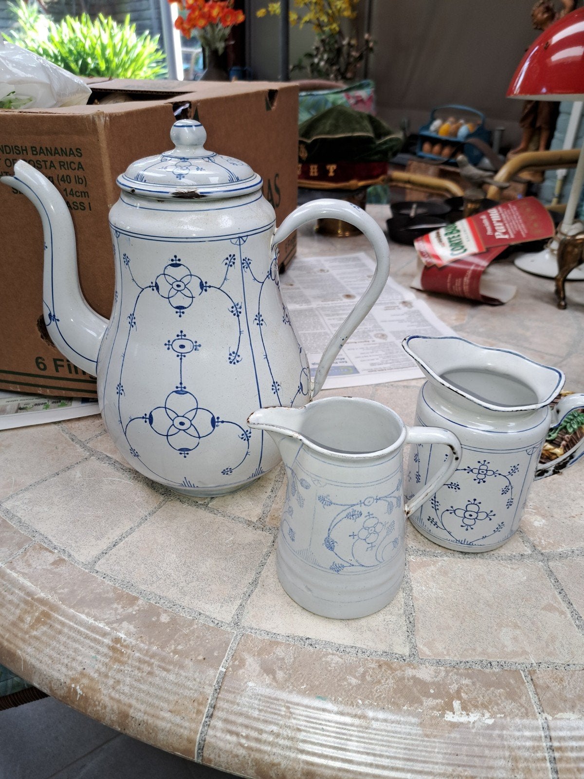 Saks emaille koffiepot en kannetjes, Antiek en Kunst, Antiek | Emaille, Ophalen of Verzenden