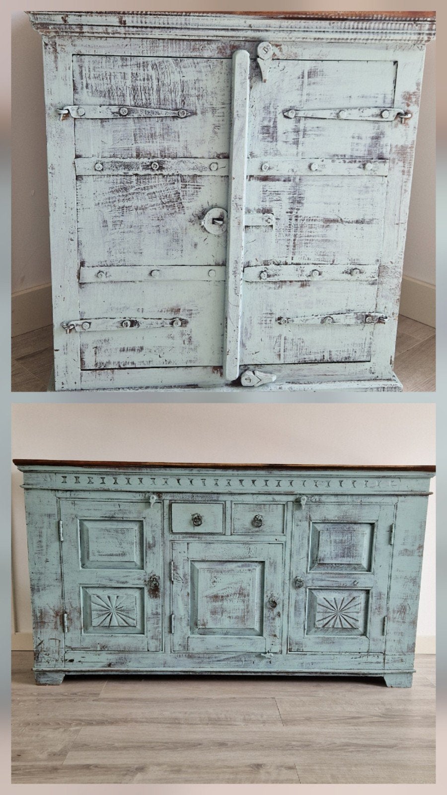 Massief teakhouten dressoir & kast (Ibiza / Boho) vintage, Ophalen, Gebruikt, Met deur(en), 150 tot 200 cm