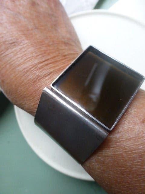 handgesmede Zilveren Modern Design Armband gesigneerd, Verzenden, Zo goed als nieuw, Met edelsteen, Zilver