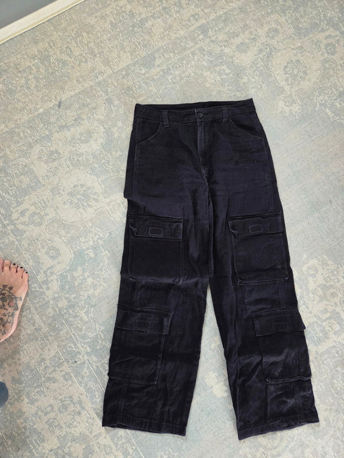 Zwarte worker broek met zes zakken, maat S, Zwart, Ophalen of Verzenden, Zo goed als nieuw, Maat 36 (S)