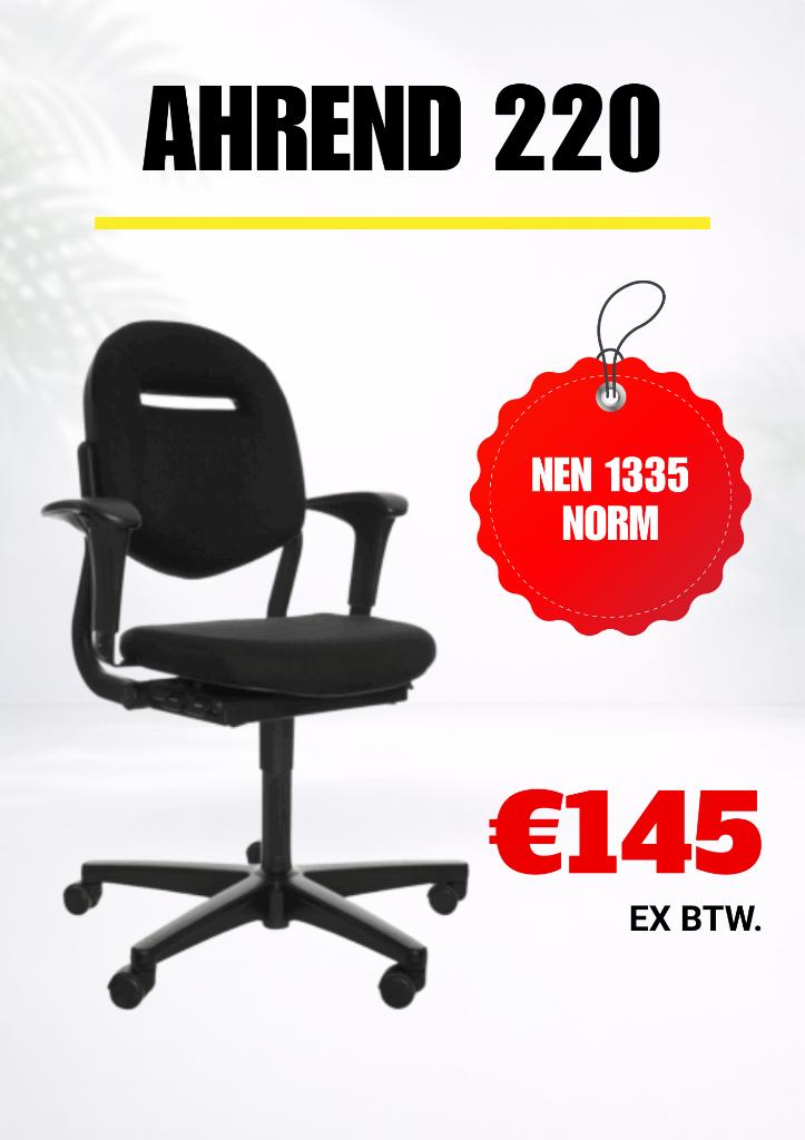 Ahrend 220 – NEN 1335 bureaustoel – Zwart – Refurbished, Zwart, Ophalen of Verzenden, Zo goed als nieuw, Bureaustoel