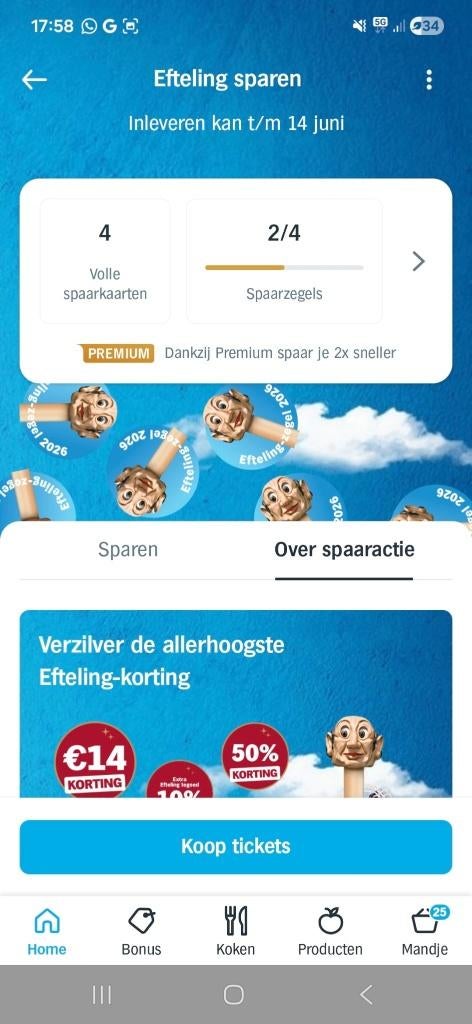 Efteling kortingskaarten AH, Tickets en Kaartjes, Drie personen of meer, Kortingskaart