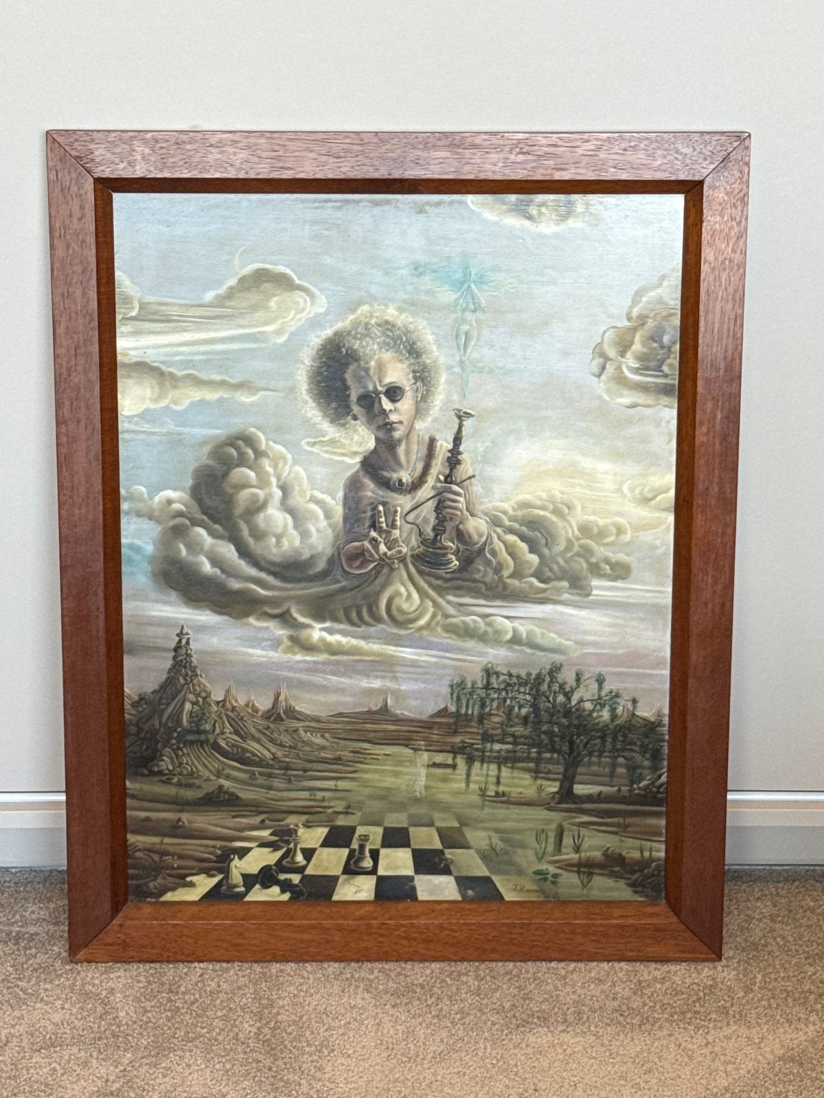 Surrealistisch schilderij J. Hermsen, gesigneerd 1969, Ophalen, Paneel, Gedateerd, Surrealisme