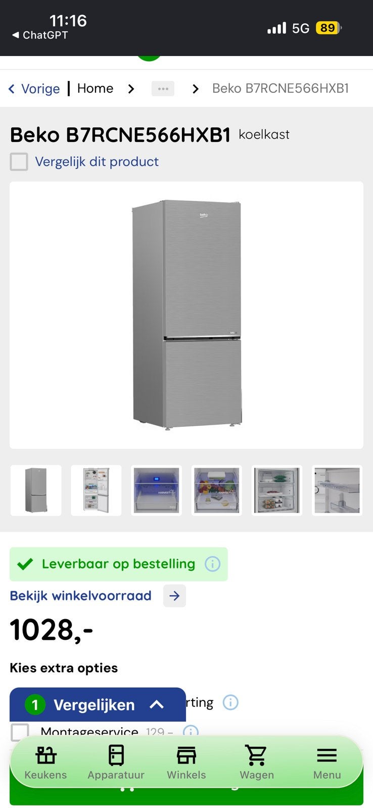 Beko koelkast vrijstand koelvries combinatie, Ophalen, Zo goed als nieuw