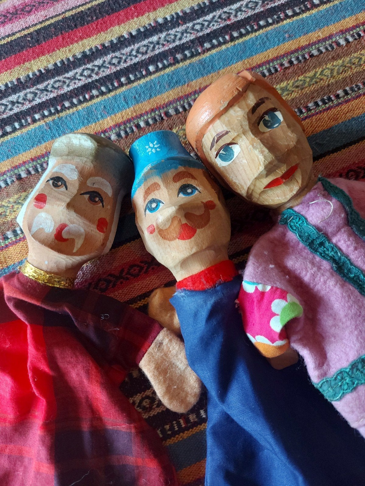 3 stuks oude poppenkastpoppen met houten kop., Ophalen of Verzenden
