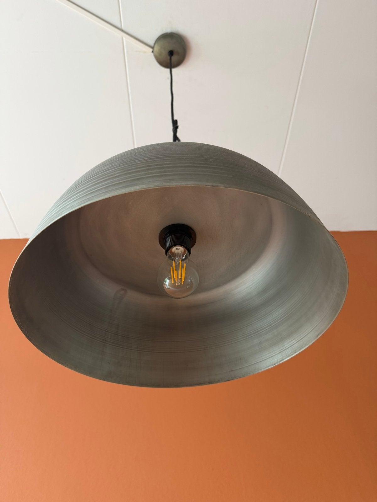 Industriële hanglamp - Metaal met houten accent gratis, Ophalen, Gebruikt, Metaal, E27 (groot)