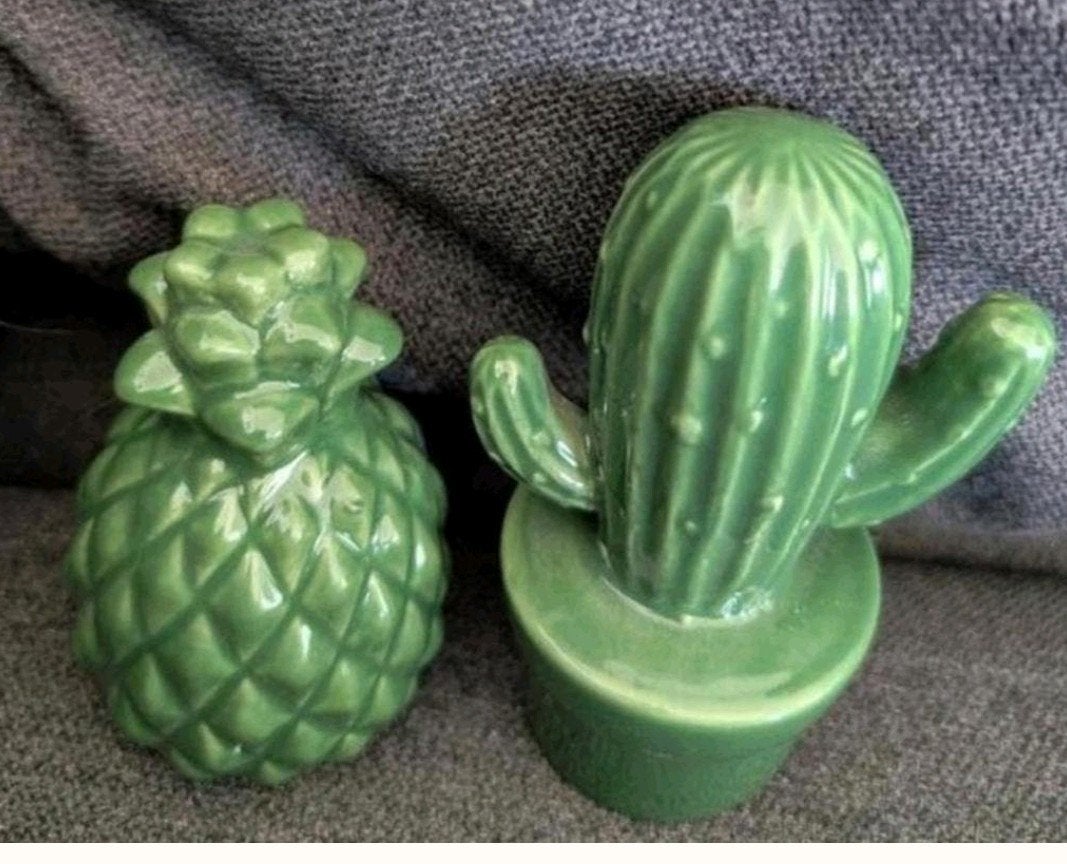 Decoratieve Ananas en Cactus Beeldjes - Groen Keramiek, Groen, Ophalen of Verzenden, Zo goed als nieuw, Modern
