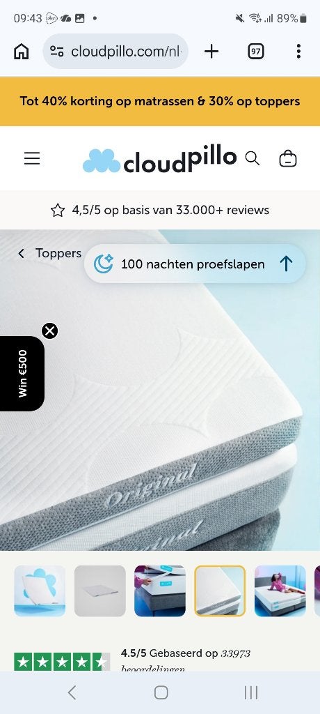 Cloudpillo Topper Original, Ophalen, Gebruikt, Tweepersoons, Matras
