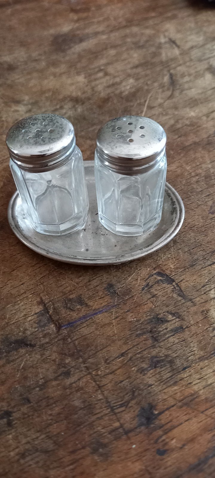 Zilveren peper en zoutstel met dienblaadje, Antiek en Kunst, Ophalen of Verzenden, Zilver