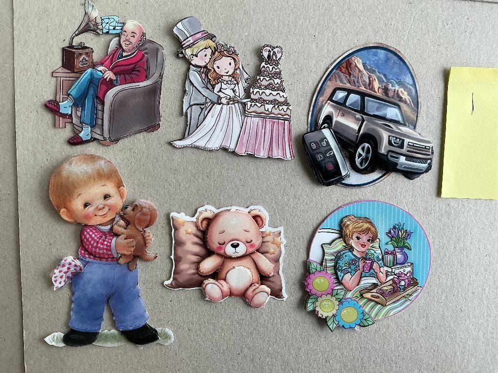 Setje 6 geknipte en geplakte 3d plaatjes, Ophalen of Verzenden, Nieuw, Overige thema's, Overige typen