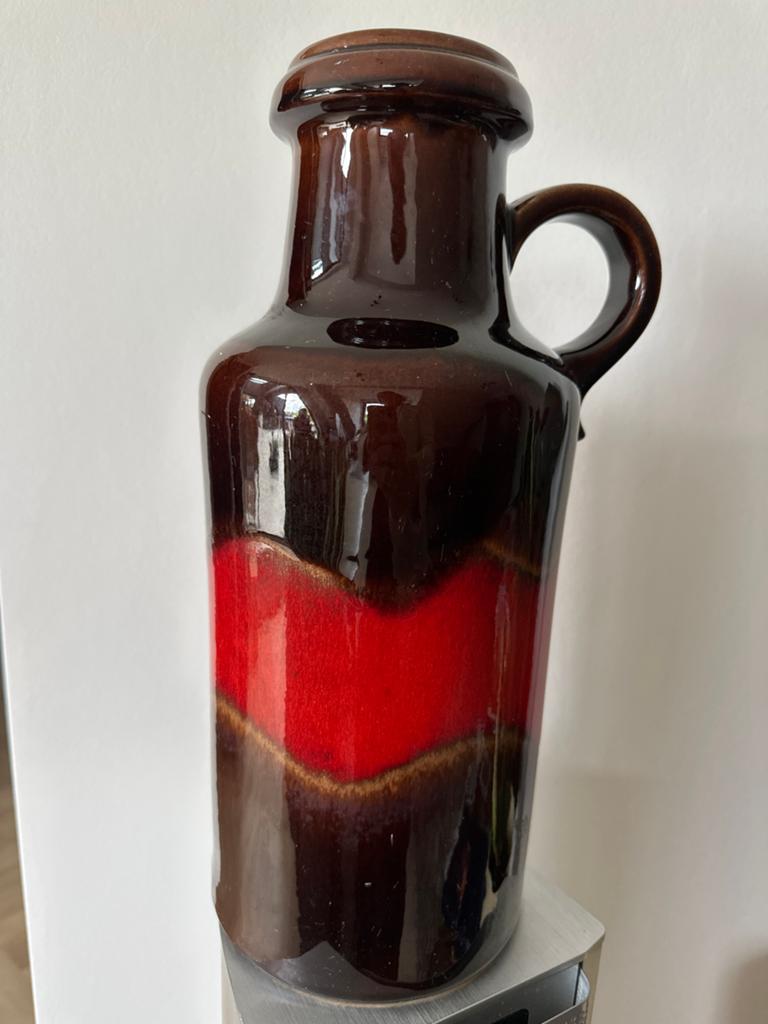 Vintage West Germany vaas bruin rood glanzend 36cm hoog, Ophalen of Verzenden
