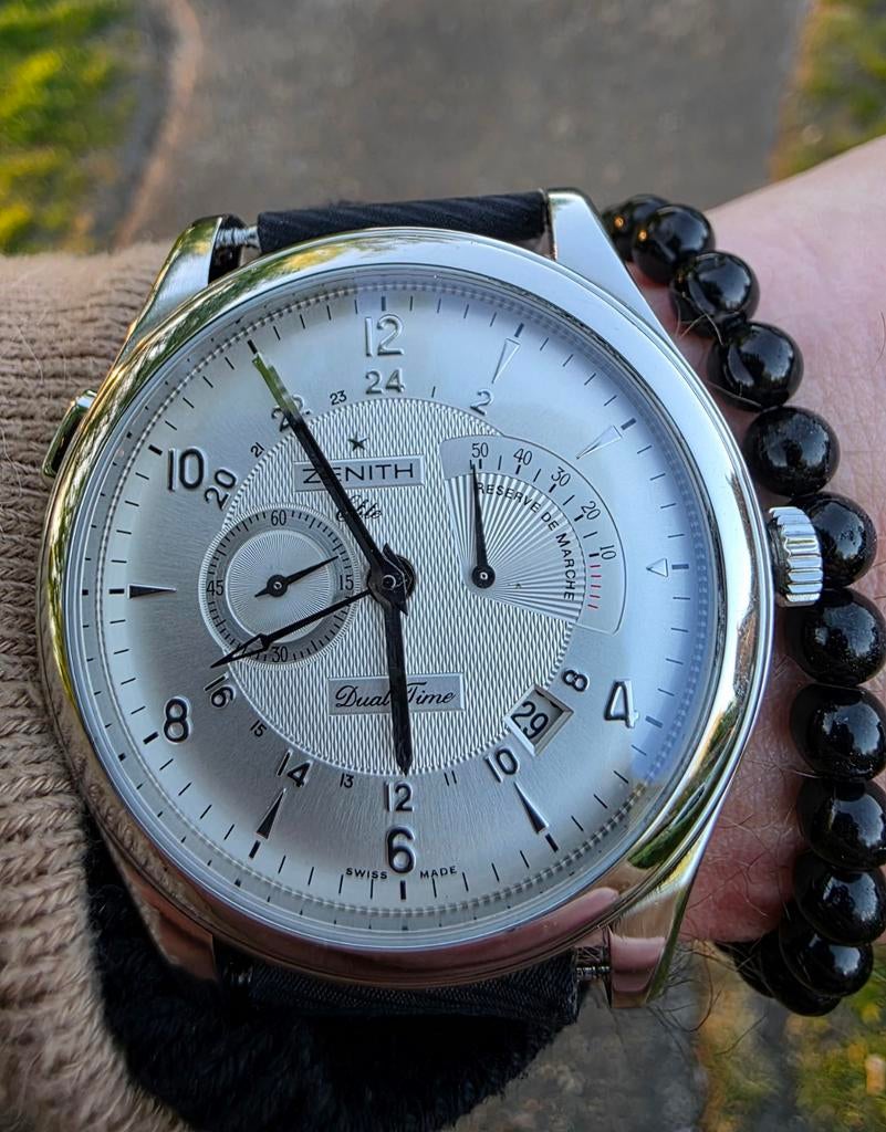 Zentith Elite Grande Class | Dual Time (GMT) | Certificaat, Overige merken, Leer, Staal, Polshorloge