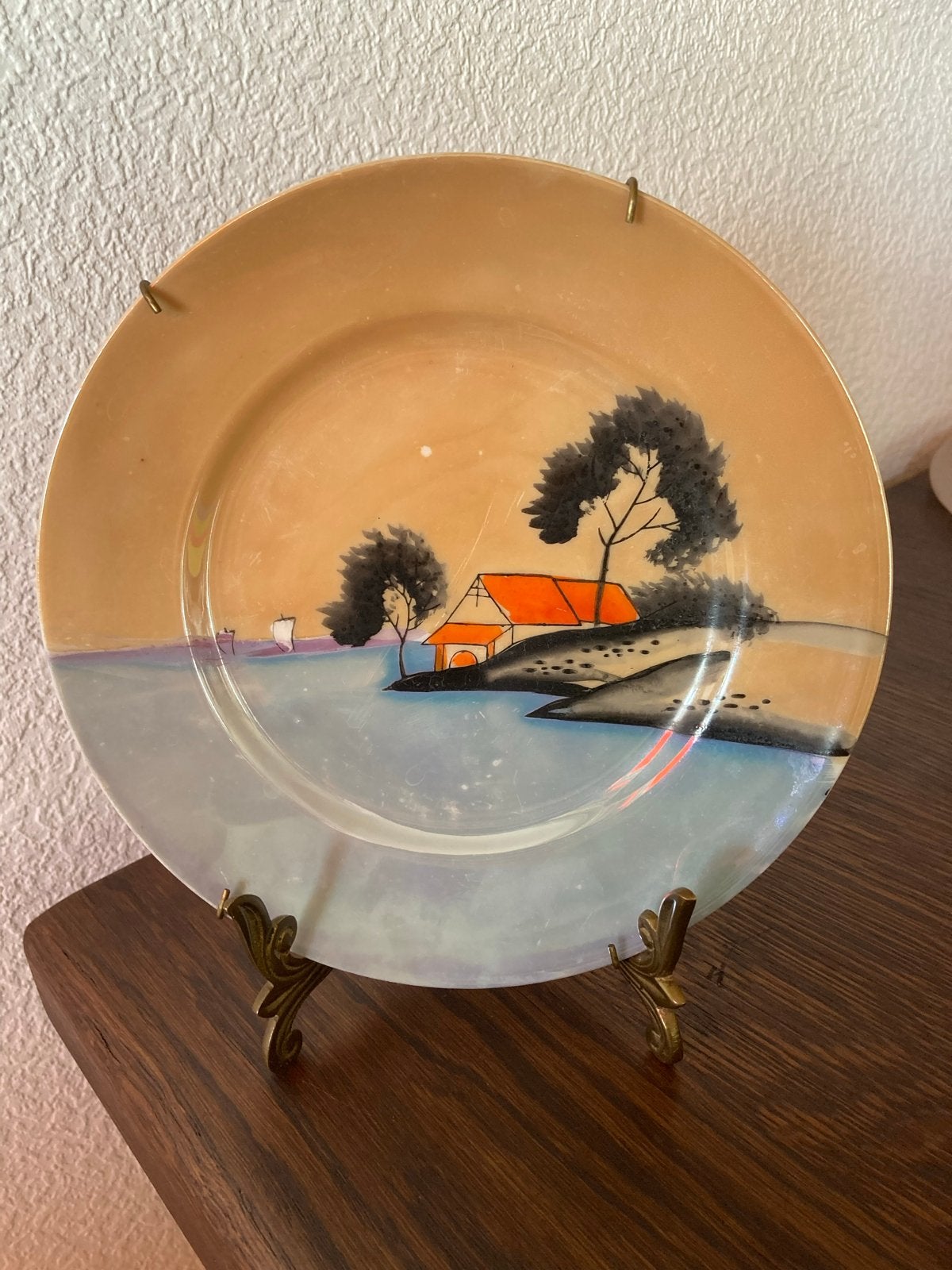 Noritake wandbord porselein met parelmoerglazuur 18,5cm, Antiek en Kunst, Ophalen of Verzenden