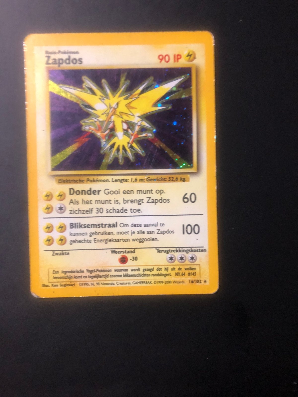 Zapdos Pokémon kaart (Basis-Pokémon, 90 IP), Ophalen of Verzenden, Gebruikt, Losse kaart