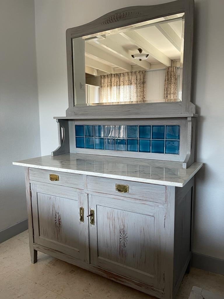 Antiek dressoir met spiegel en marmeren blad, Ophalen