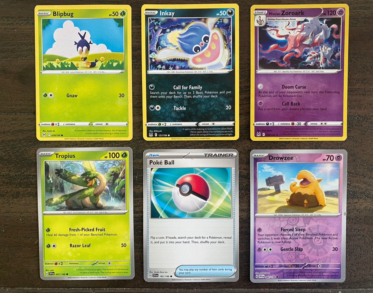 Pokémon Kaarten Set - Tropius, Blipbug, Inkay, Drowzee, Zoro, Ophalen of Verzenden, Gebruikt, Meerdere kaarten