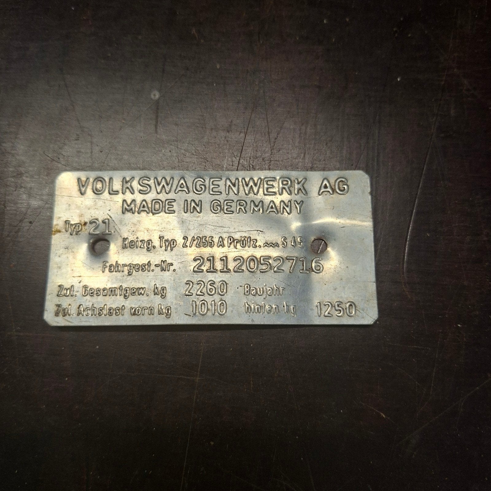 Volkswagen kever 21 Identificatieplaatje - Made in Germany, Ophalen of Verzenden