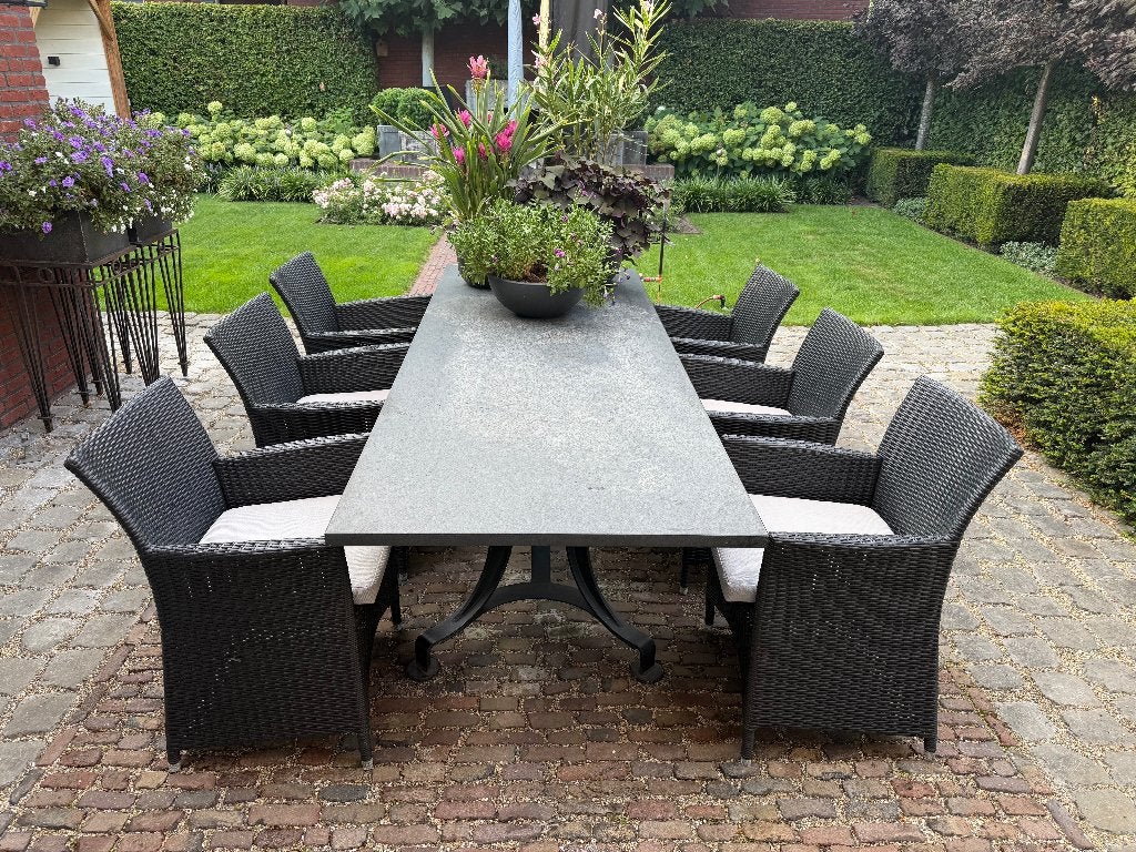 6x Dining tuinstoelen + 6x zitkussens, Ophalen, Gebruikt, Wicker
