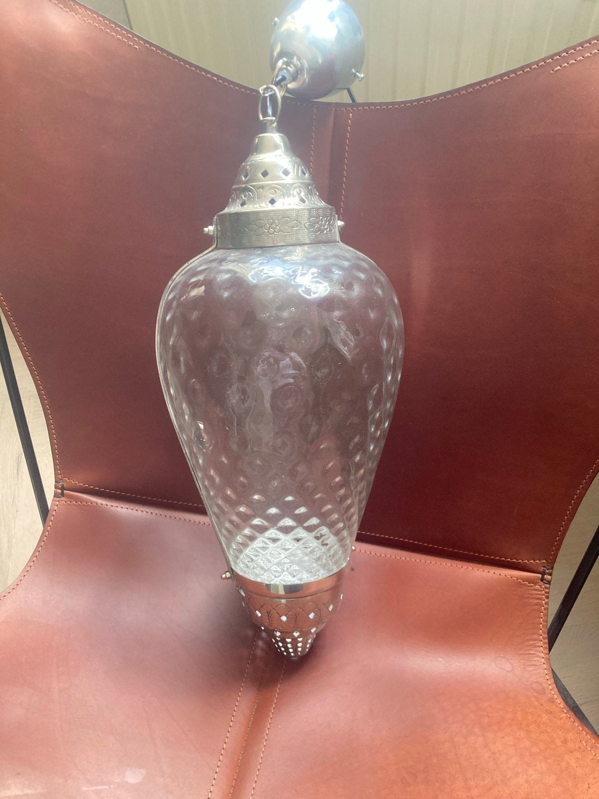 Grote Oosterse Hanglamp - Glas en Metaal, Huis en Inrichting, Ophalen, Zo goed als nieuw, Glas, Overige fittingen