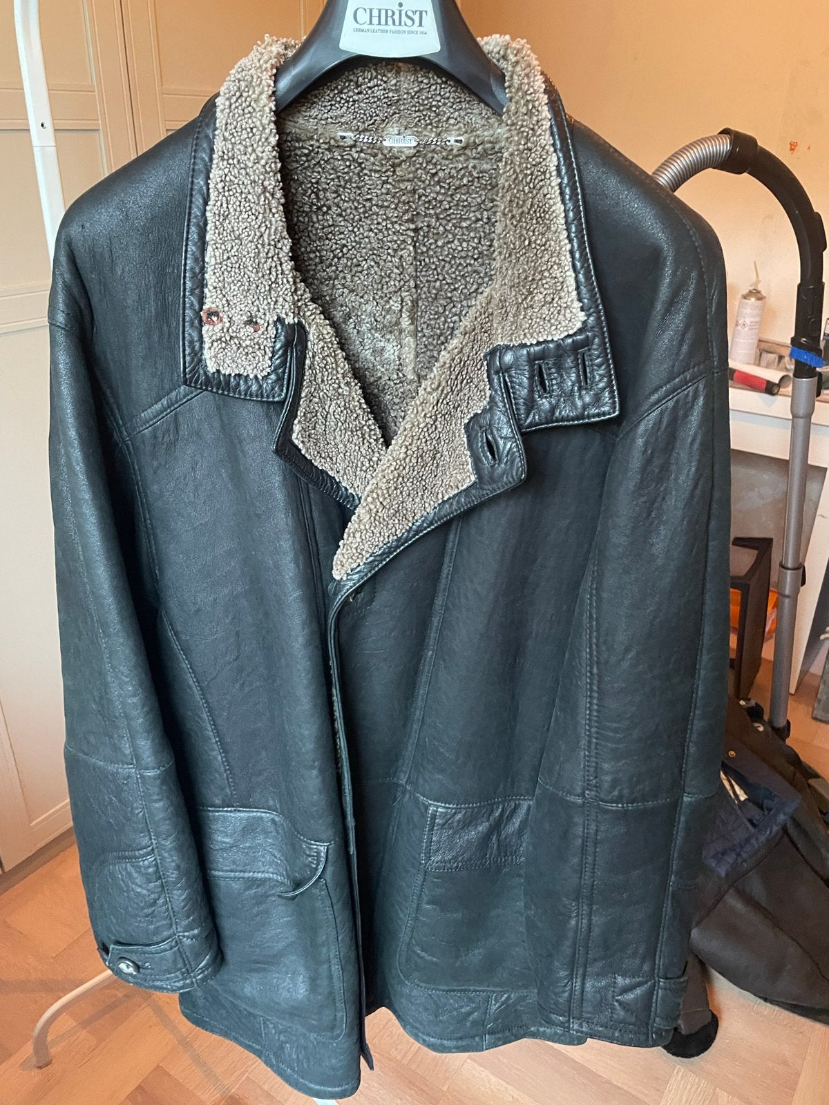 Christ Lammy Coat - Zwart Leren Herenjas met Schapenvacht, Ophalen of Verzenden, Gedragen, Maat 52/54 (L), Zwart