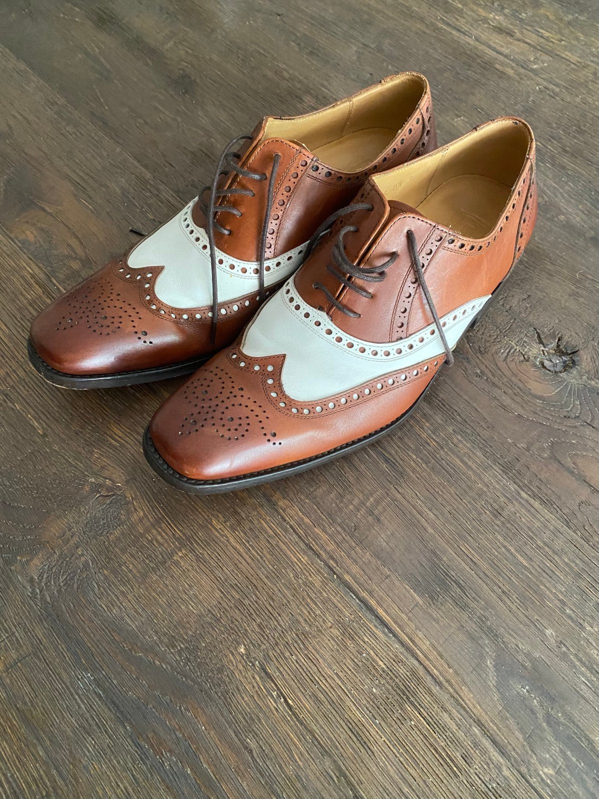 Stijlvolle Heren Brogues - Bruin/Wit Leren Veterschoenen, Ophalen of Verzenden, Gedragen, Bruin, Veterschoenen