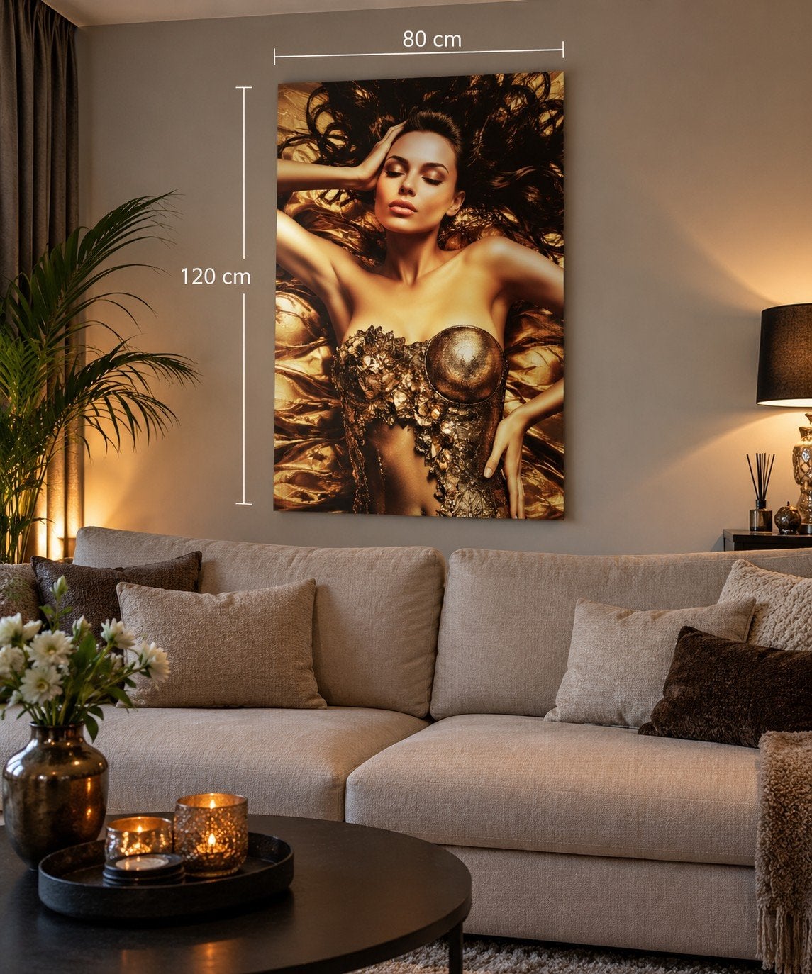 XXL Glazen Wanddecoratie Vrouw/Godin – 120  80 cm – Goud &, Ophalen of Verzenden, Zo goed als nieuw, Schilderij, 75 tot 100 cm