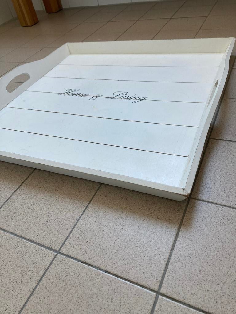 Witte houten dienblad 'Home & Living', Ophalen of Verzenden, Gebruikt, Vierkant, Hout