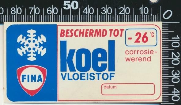Sticker: Fina - Koelvloeistof, Verzamelen, Ophalen of Verzenden, Zo goed als nieuw, Auto of Motor