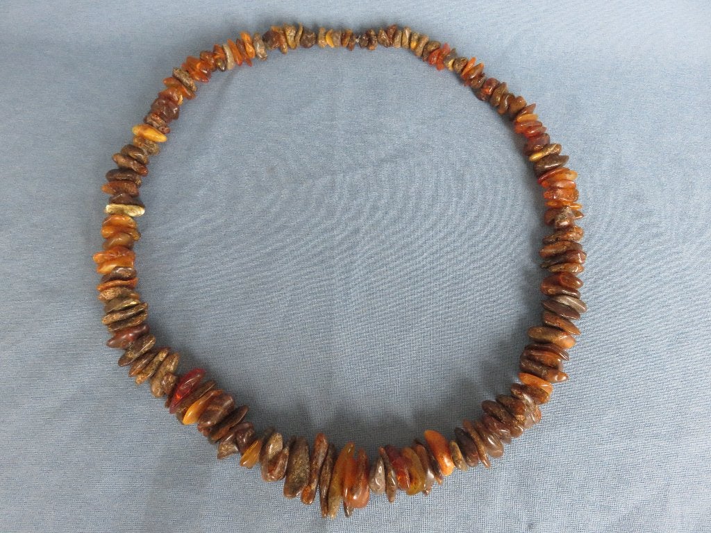 Hals ketting in barnsteen - 20e eeuw – lengte = 73 cm, Sieraden, Tassen en Uiterlijk, Kettingen, Ophalen of Verzenden, Bruin, Steen of Mineraal