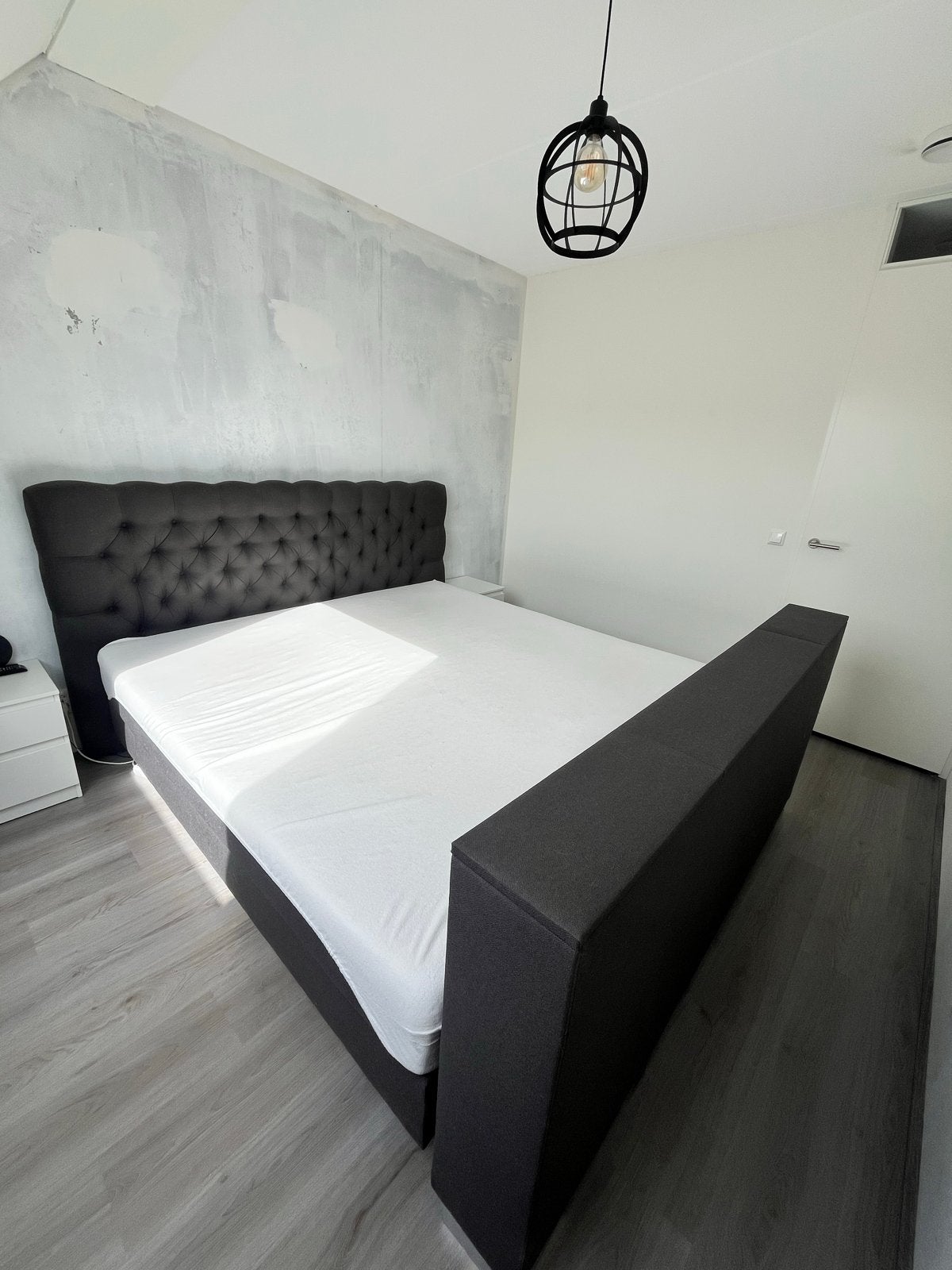 Luxe boxspring 200x210 met tv lift, matras & topper, Ophalen, 210 cm, Tweepersoons, Zo goed als nieuw