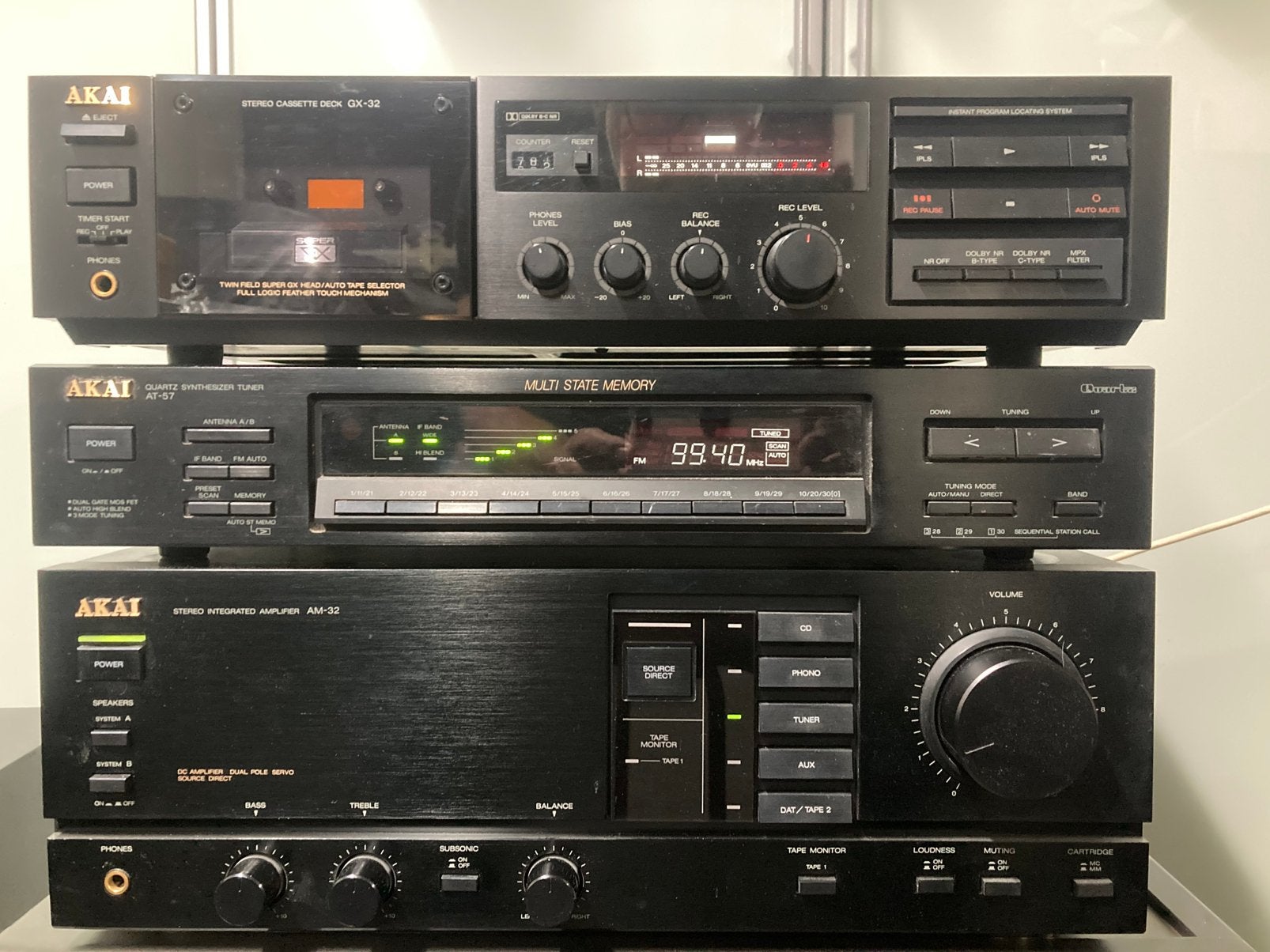 Akai stereo set GX 32 AM 32 AT 57 Vintage, Ophalen, Tuner of Radio, Gebruikt, Losse componenten